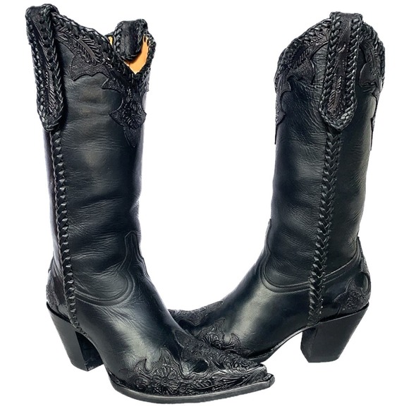Old Gringo Shoes - OLD GRINGO Julian Tooled Leather Black Tall Cowgirl Cowboy Western Boots 7.5